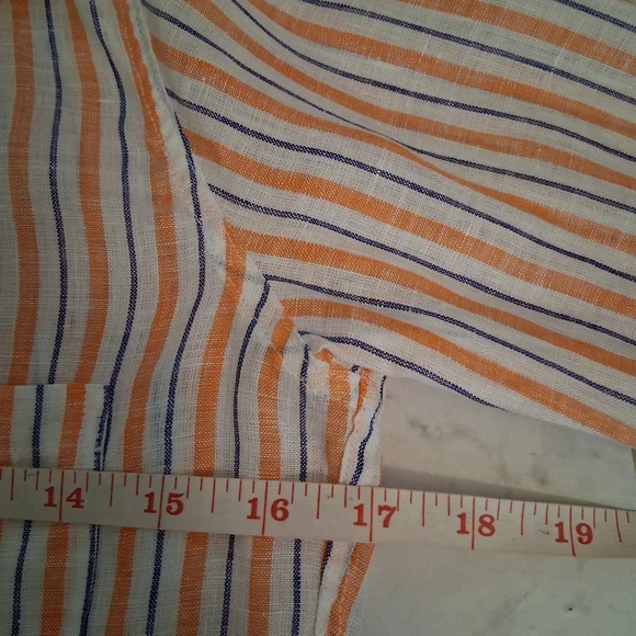 Frank & Eileen 100% Linen Orange Blue & White Stripe Button up XXS NWOT *READ - Picture 6 of 12